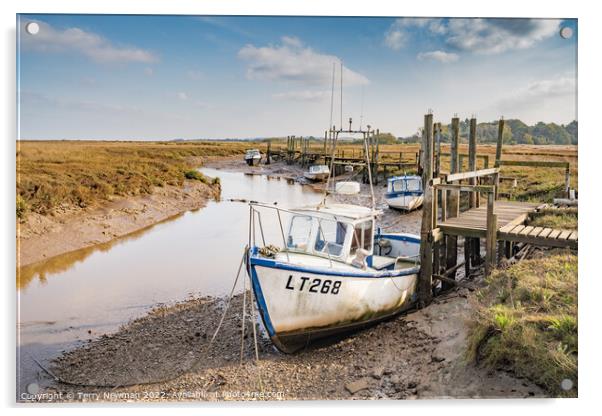 Serene Boats Basking in the Tranquil Thornham Harb Acrylic by Terry Newman
