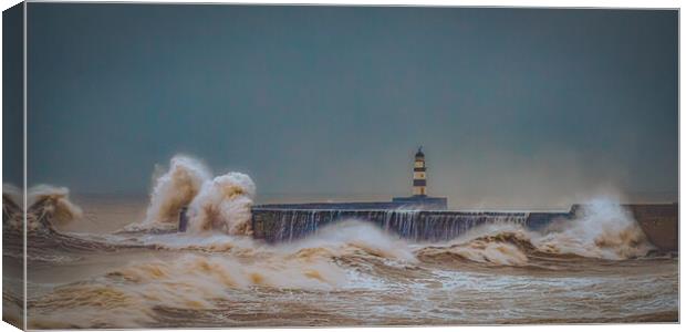 Dramatic Waves at Seaham Harbour Pier Canvas Print by Duncan Loraine