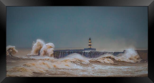 Dramatic Waves at Seaham Harbour Pier Framed Print by Duncan Loraine