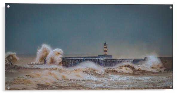 Dramatic Waves at Seaham Harbour Pier Acrylic by Duncan Loraine