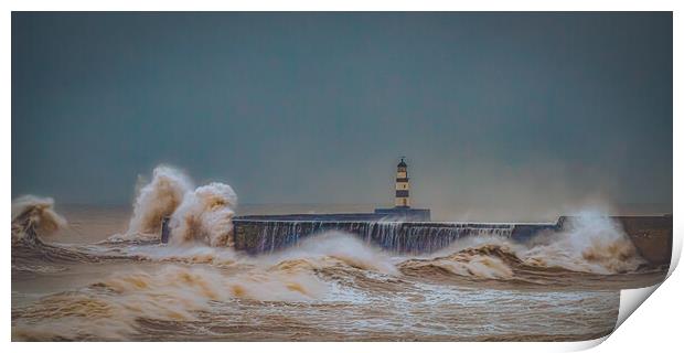 Dramatic Waves at Seaham Harbour Pier Print by Duncan Loraine