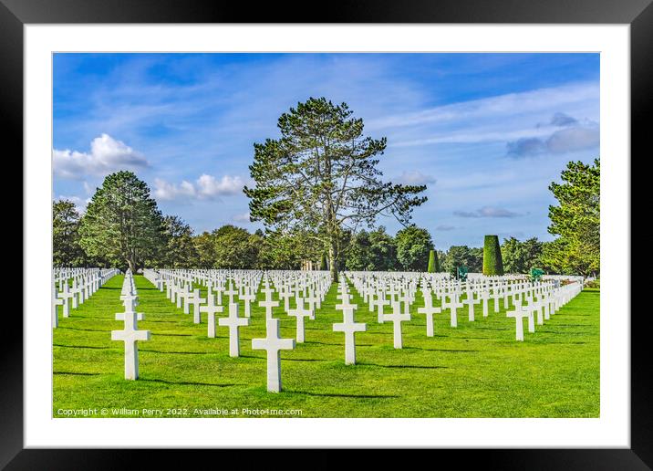 American Military World War 2 Cemetery Normandy France Framed Mounted Print by William Perry