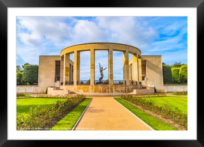 Statue Colonnade World War 2 Cemetery Normandy France Framed Mounted Print by William Perry