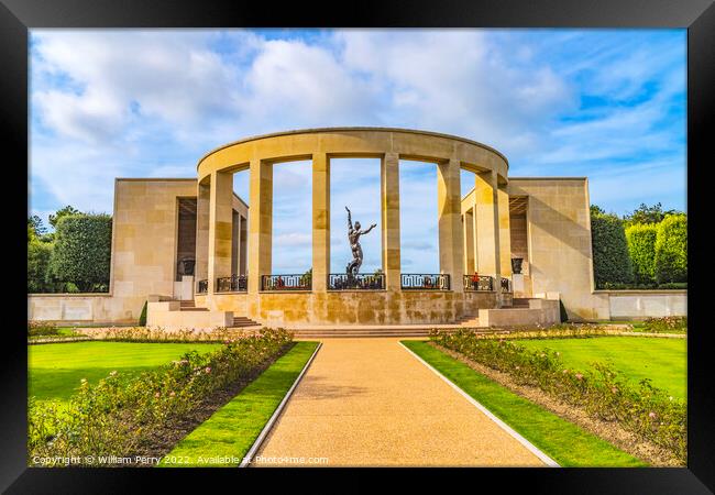Statue Colonnade World War 2 Cemetery Normandy France Framed Print by William Perry