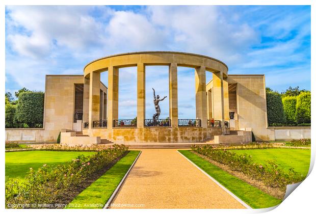 Statue Colonnade World War 2 Cemetery Normandy France Print by William Perry