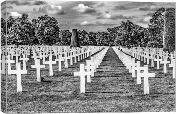 Black White American Military World War 2 Cemetery Normandy Fran Canvas Print by William Perry