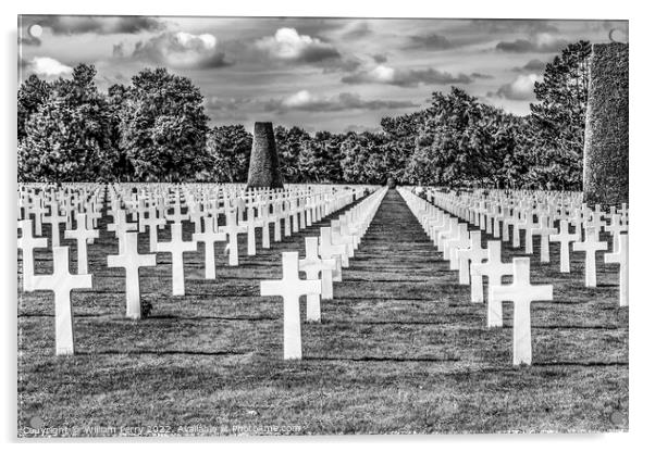 Black White American Military World War 2 Cemetery Normandy Fran Acrylic by William Perry