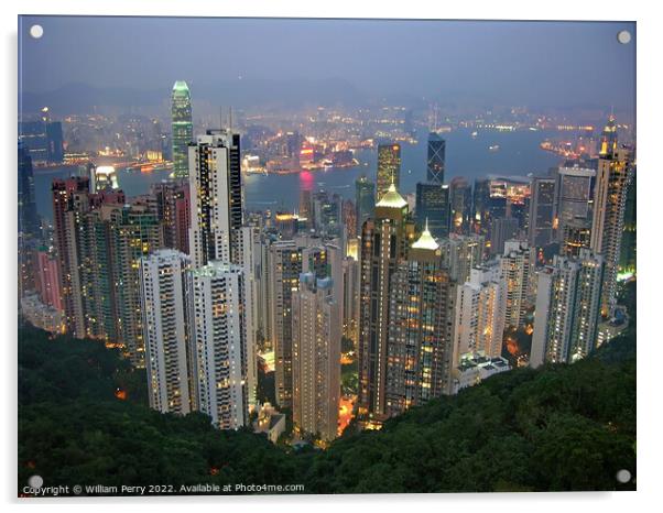 HONG KONG from Victoria Peak Early Evening Acrylic by William Perry