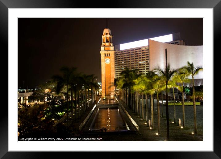 Clock Tower Hong Kong Kowloon At Night Framed Mounted Print by William Perry