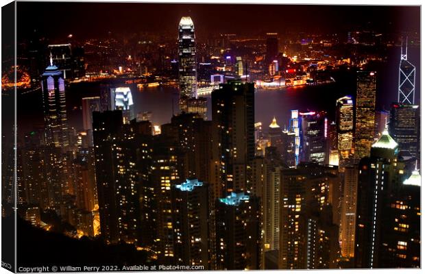 Hong Kong Skyline At Night from Victoria Peak Canvas Print by William Perry
