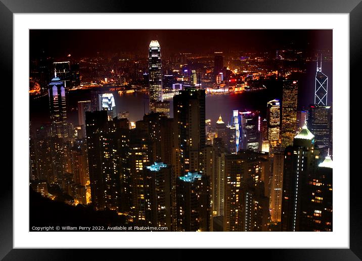 Hong Kong Skyline At Night from Victoria Peak Framed Mounted Print by William Perry