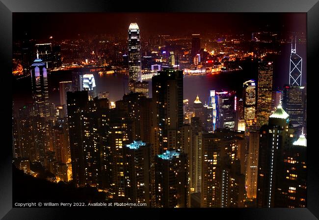 Hong Kong Skyline At Night from Victoria Peak Framed Print by William Perry