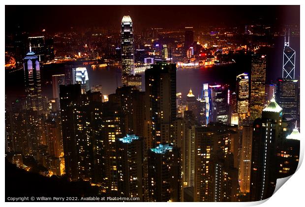 Hong Kong Skyline At Night from Victoria Peak Print by William Perry