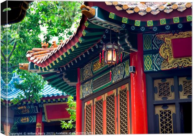 Ancient Roofs Pavilions Lantern Wong Tai Sin Good Fortune Hong Kong Canvas Print by William Perry
