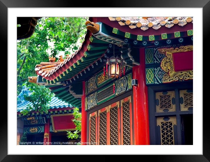 Ancient Roofs Pavilions Lantern Wong Tai Sin Good Fortune Hong Kong Framed Mounted Print by William Perry