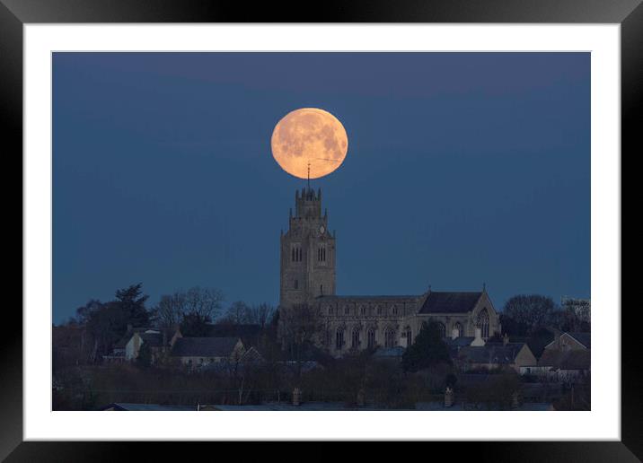 Wolf Moon setting over St Andrew's Chrurch, Sutton-in-the-Isle Framed Mounted Print by Andrew Sharpe