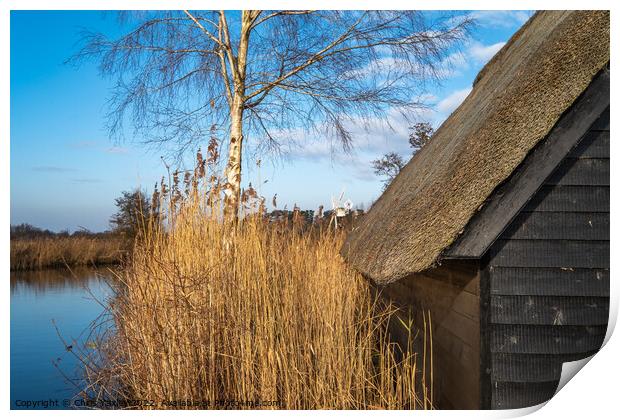 Norfolk Broads boat shed Print by Chris Yaxley