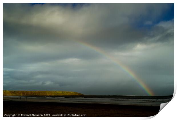 Rainbow over Filey beach, North Yorkshire Print by Michael Shannon