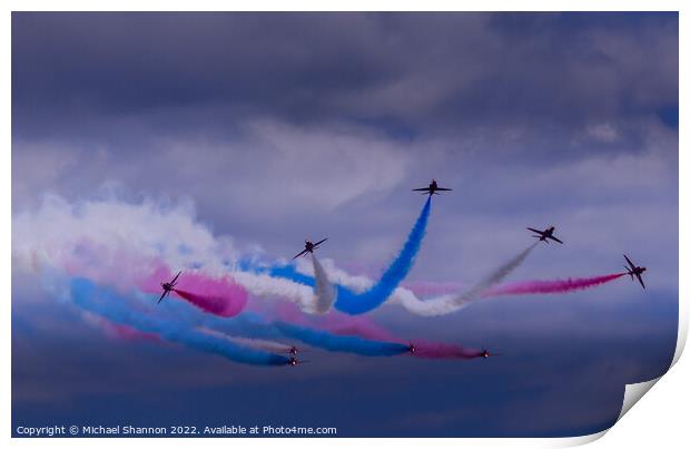 Nine Red Arrow aircraft performing manoeuvre Print by Michael Shannon