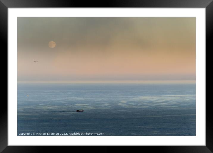 Nearly Home, Solitary fishing boat return to harbo Framed Mounted Print by Michael Shannon
