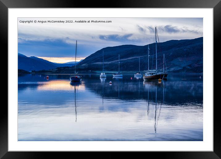 Yachts moored on Loch Broom at daybreak Framed Mounted Print by Angus McComiskey
