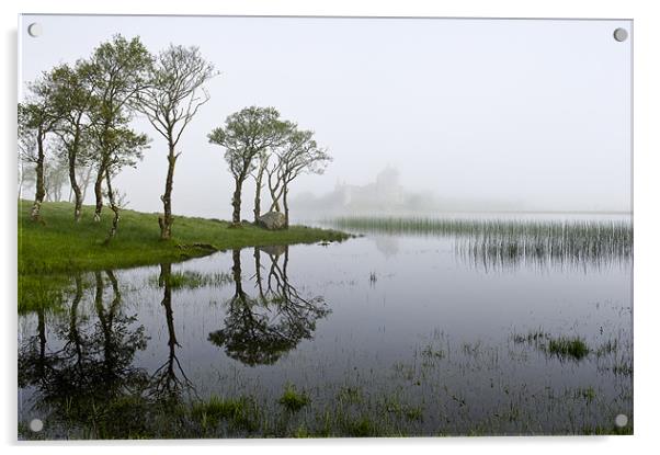 Misty tree reflections Loch Awe Acrylic by Gary Eason
