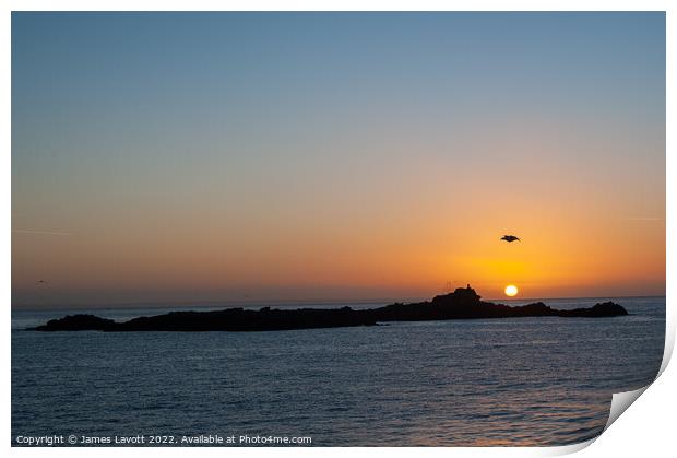 Tranquil Sunrise Over St Clementine's Isle Mousehole Print by James Lavott