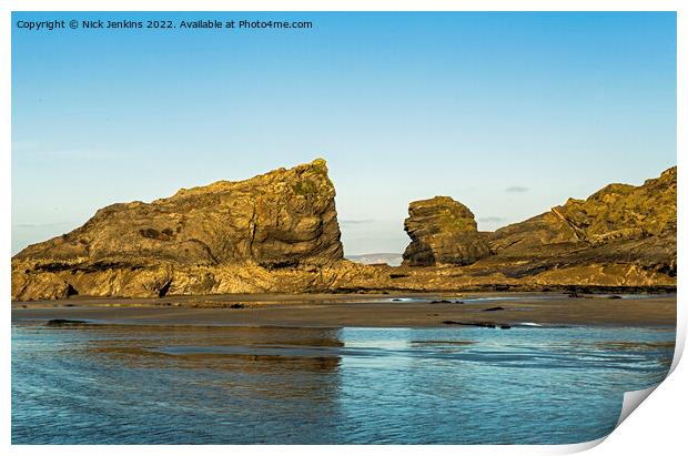 The Crocodile Rock and Lion Rock Broad Haven Beach Print by Nick Jenkins