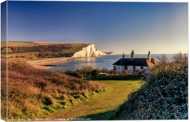 Sunset over Cuckmere Haven and The Seven Sisters Sussex Canvas Print by John Gilham