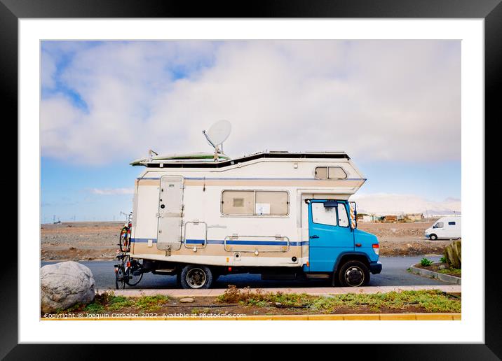 Gran Canaria, spain - January 12, 2022: An old motorhome parked  Framed Mounted Print by Joaquin Corbalan
