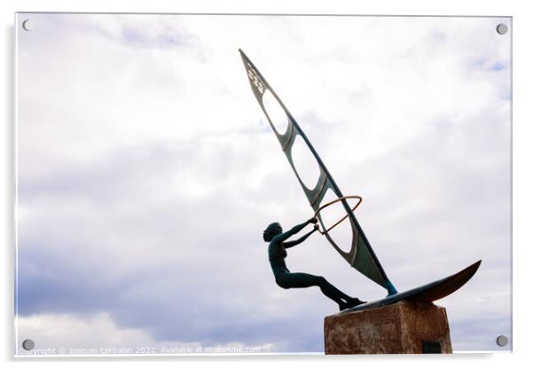 Gran Canaria, spain - January 12, 2022: Sculpture of a surfer wo Acrylic by Joaquin Corbalan