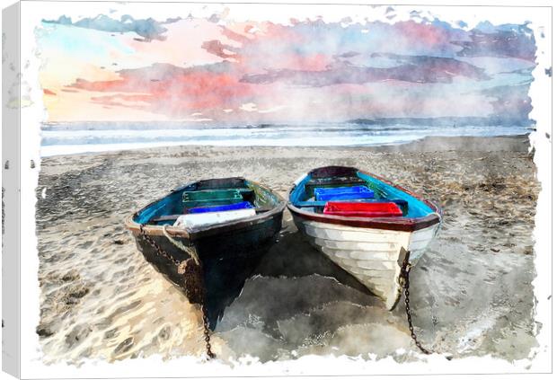Fishing Boats on the Beach Canvas Print by Helen Hotson
