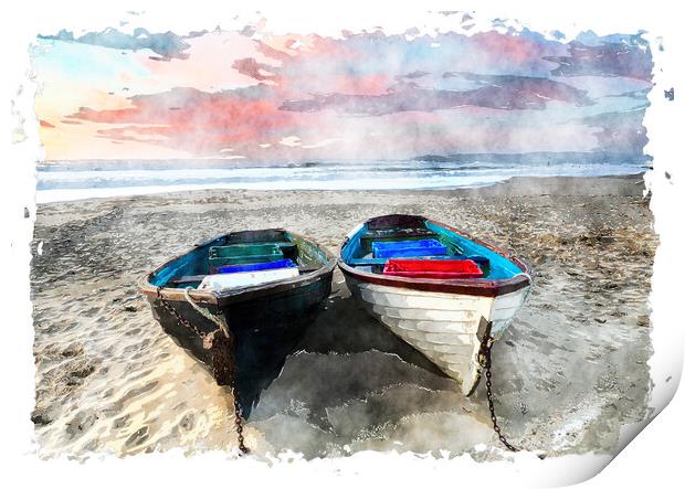 Fishing Boats on the Beach Print by Helen Hotson