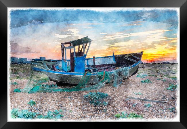Dramatic Sunset over Fishing Boat Framed Print by Helen Hotson
