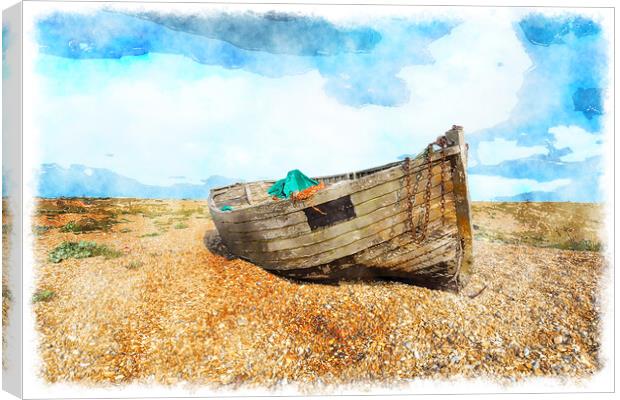 Old Fishing Boat on a Beach Canvas Print by Helen Hotson