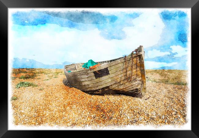 Old Fishing Boat on a Beach Framed Print by Helen Hotson