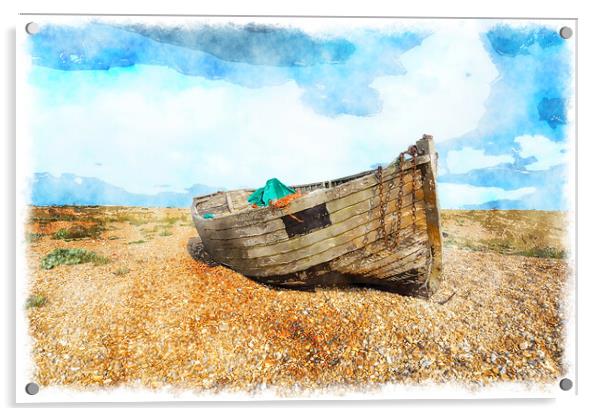 Old Fishing Boat on a Beach Acrylic by Helen Hotson