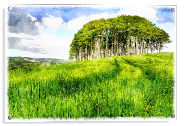 Copse of Trees in Barley Field Acrylic by Helen Hotson