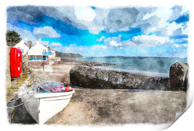 Boat at Kingsand in Cornwall Print by Helen Hotson