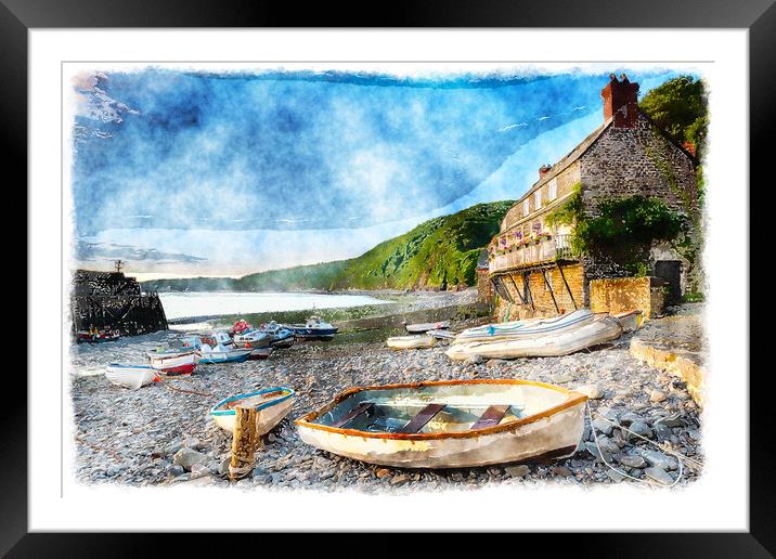 Clovelly Harbour Framed Mounted Print by Helen Hotson