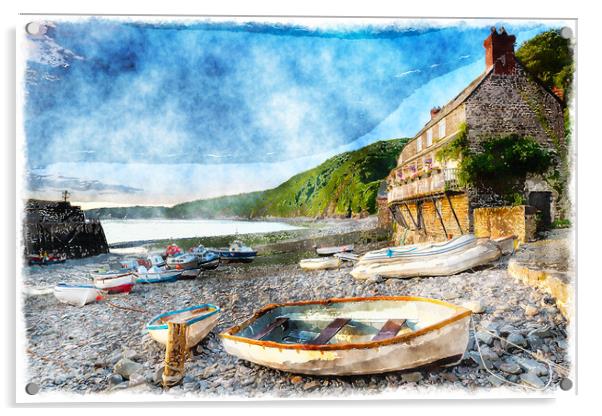 Clovelly Harbour Acrylic by Helen Hotson
