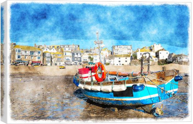 Fishing Boat at St Ives Canvas Print by Helen Hotson