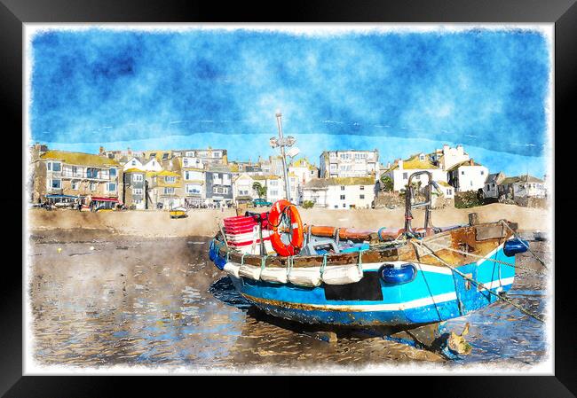 Fishing Boat at St Ives Framed Print by Helen Hotson
