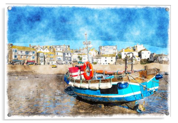Fishing Boat at St Ives Acrylic by Helen Hotson