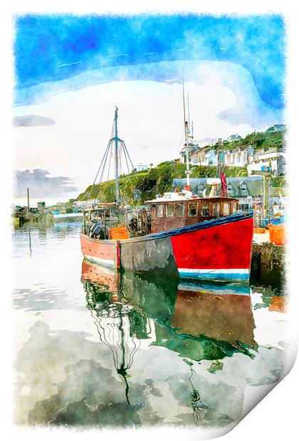 Red Fishing Boat Print by Helen Hotson