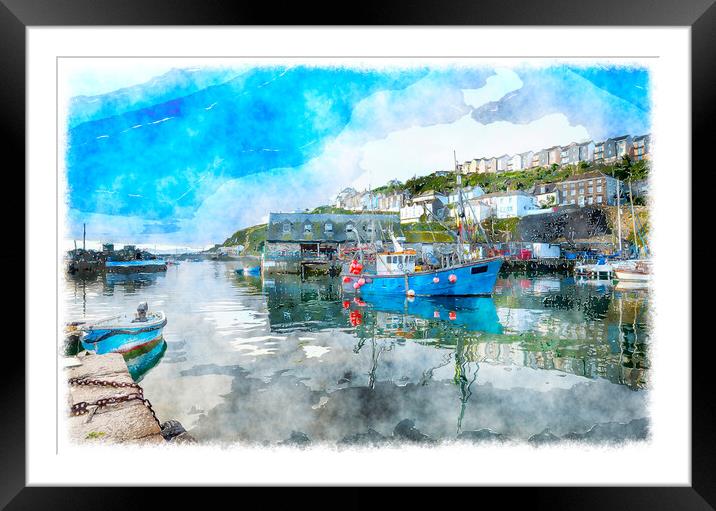 Mevagissey a Cornish Fishing Village Framed Mounted Print by Helen Hotson