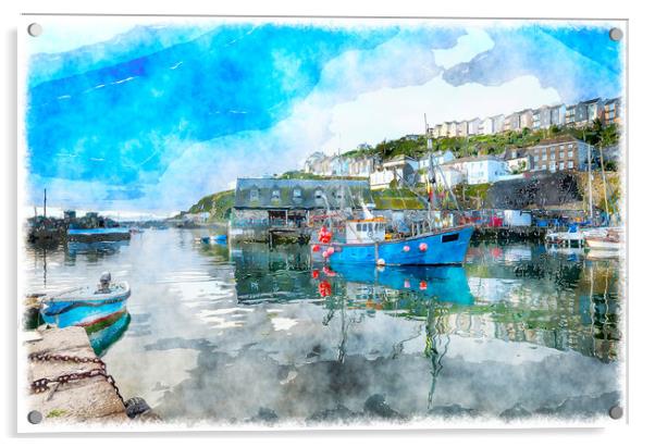 Mevagissey a Cornish Fishing Village Acrylic by Helen Hotson