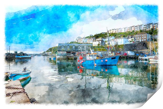 Mevagissey a Cornish Fishing Village Print by Helen Hotson
