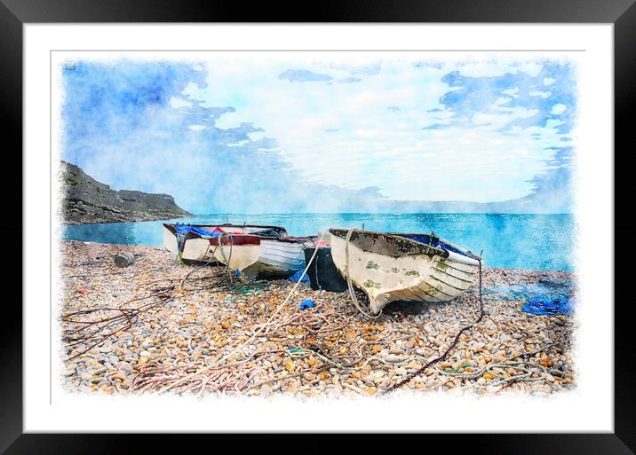Boats at Chesil Cove Framed Mounted Print by Helen Hotson