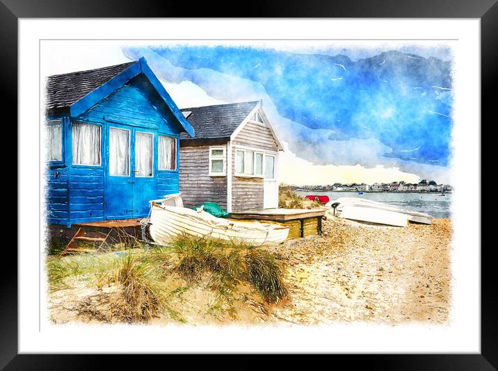 Beach Huts and Boats Framed Mounted Print by Helen Hotson